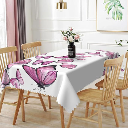 70x90inches Butterfly Rectangle Table Cloth Pink Purple Nature Butterflies by TTQYFNM