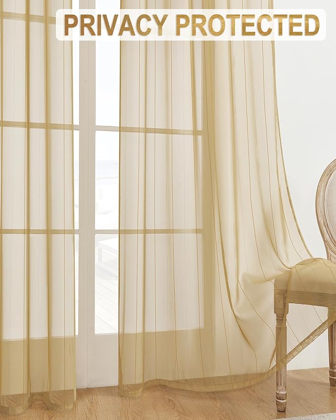 Foil Stripe Gold Sheer Curtains 108 inches Length 2 Panels - Image 5