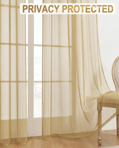 Foil Stripe Gold Sheer Curtains 108 inches Length 2 Panels - Image 5