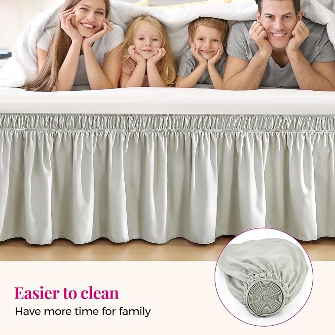 RIMELA Light Grey Bed Skirt Queen Size 18 Inch Drop, Wrap Around Elastic - Image 7