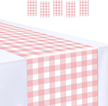 6 Pcs Light Pink and White Checkered Table Runner Plastic 14 x 108 Disposable by MUNILAIL