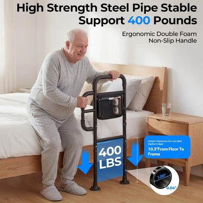 bed rails for elderly adults safety, astm tested shown in use