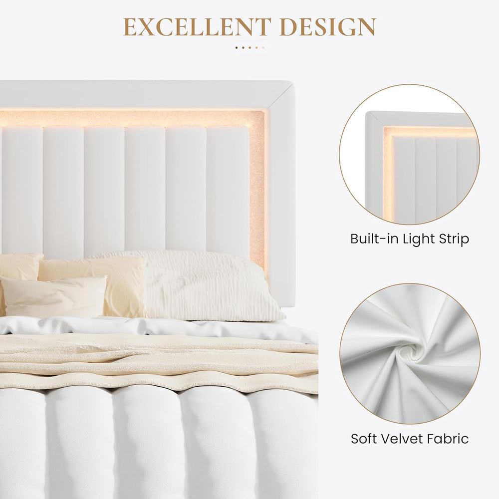 SHA CERLIN Full Size Velvet Bed Frame with LED Light, White