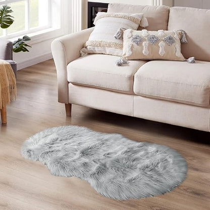 Latepis Faux Sheepskin Fur Rug 2x4 Feet Light Grey Fluffy Rugs Shag Furry Rug - Image 2