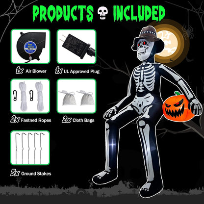 10FT Scary Halloween Inflatables Outdoor, Giant Sitting Skeleton Inflatable