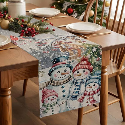 Christmas Table Runner, 13x120 Inch, Snowman Family Table Runners Pine Tree - Image 2