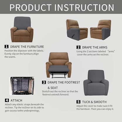 Easy-Going 4 Pieces Oversized Recliner Stretch Sofa Slipcover Sofa Cover - Image 7