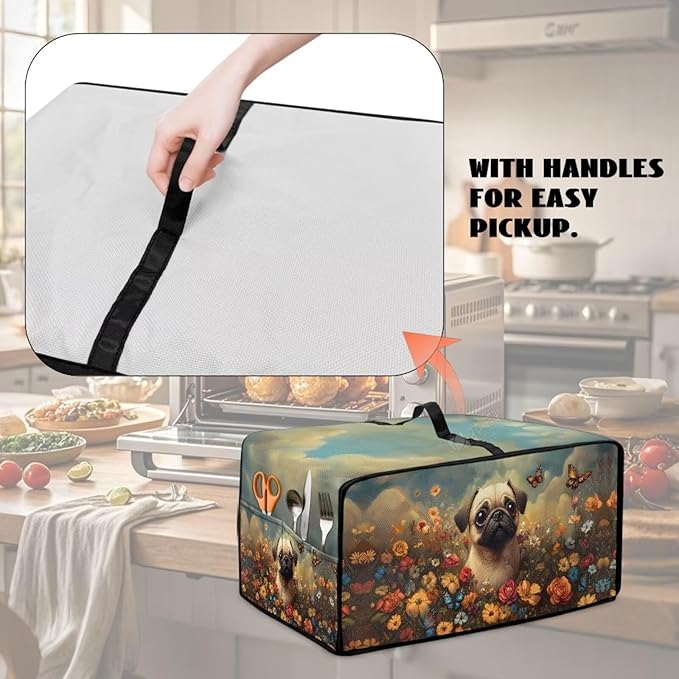 Cute Pug Dog Floral Butterfly Print Microwave Oven Dust Cover Dust Cover - Image 5