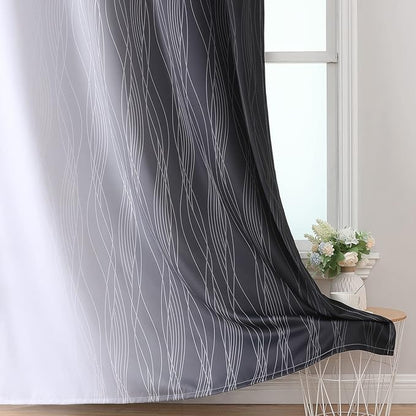 Estelar Textiler Black and Greyish White Blackout Curtains 54 Inch Length - Image 6