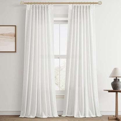 Ivory White Pinch Pleat Linen Curtains 120 Inch Length 2 Panels Set by Aersas