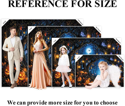 Leowefowa Halloween Enchanted Forest Backdrop 10x8ft Cute Ghost Glowing Lantern Evil Pumpkin Butterfly Photography Background for Halloween Party Magic Mushroome Photo Booth Props Vinyl