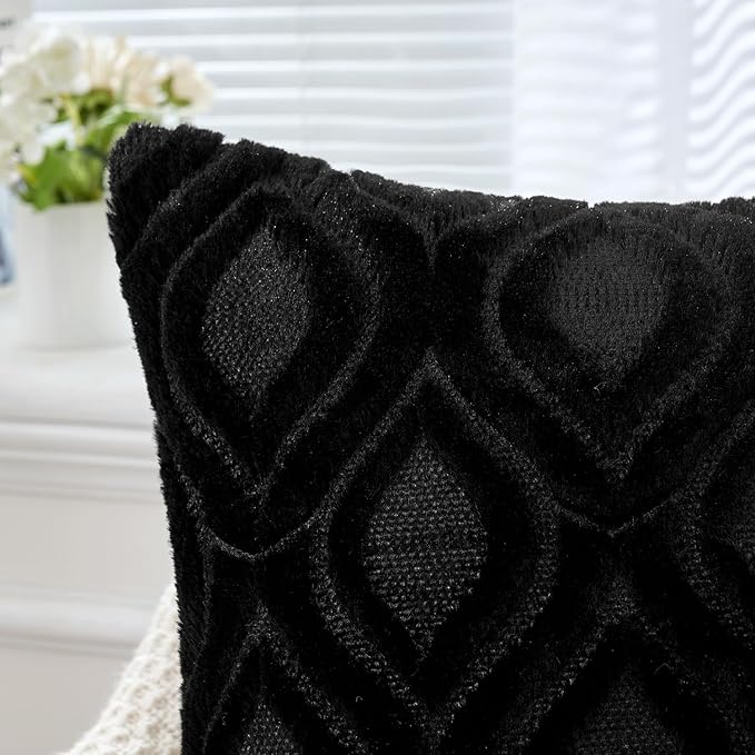 MIULEE Black Throw Pillow Covers 12x20 Inch, Soft Winter Plush Faux Wool Couch - Image 3