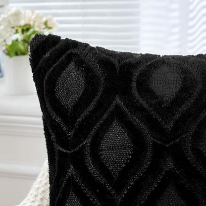 MIULEE Black Throw Pillow Covers 12x20 Inch, Soft Winter Plush Faux Wool Couch - Image 3
