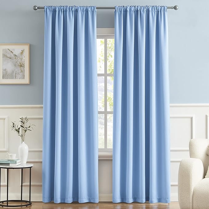 DUALIFE Light Sky Blue Curtains Room Darkening Curtains, Rod Pocket and Back - Image 2