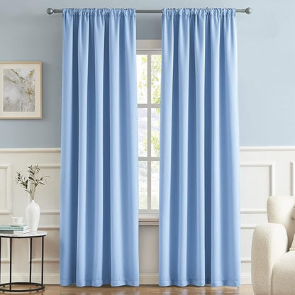 DUALIFE Light Sky Blue Curtains Room Darkening Curtains, Rod Pocket and Back - Image 2