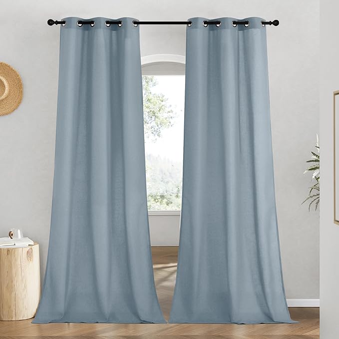 NICETOWN Linen Stone Blue Window Curtains 84 inches Long, Grommet Thick Linen by NICETOWN