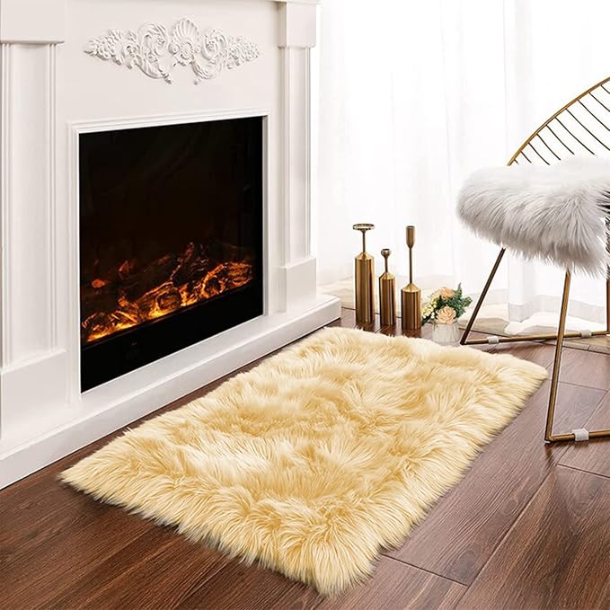 Latepis Yellow Fur Rugs Small 2x3 Area Faux Sheepskin Rug Throw by Latepis