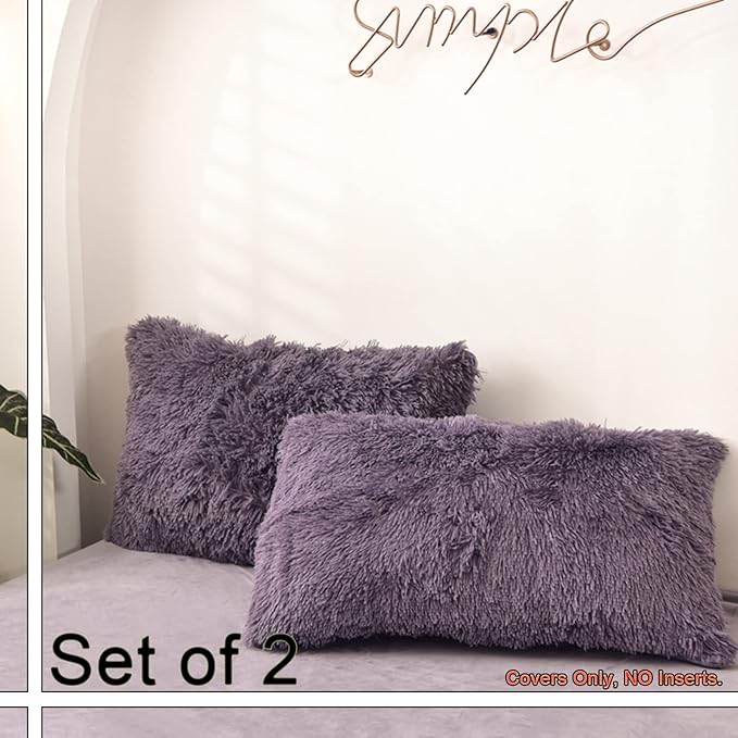 MorroMorn Decorative Pillows Covers, 2 Packs Faux Fur Pillow Cases Standard Size - Image 3