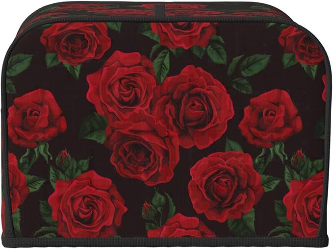 Red Black Rose Flower 4 Slice Toaster Cover, Waterproof Toaster Dust Cover - Image 3