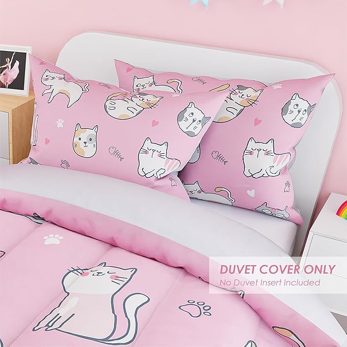 Cat Duvet Cover Sets Twin Size for Kids Girls, Include 1 Polyester Comforter - Image 5