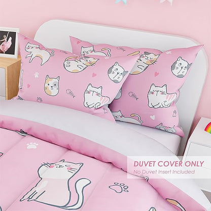 Cat Duvet Cover Sets Twin Size for Kids Girls, Include 1 Polyester Comforter - Image 5