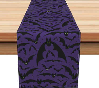 Happy Halloween Table Runner Horror Purple Bats Seasonal Holidays Indoor by Kzzfqxb
