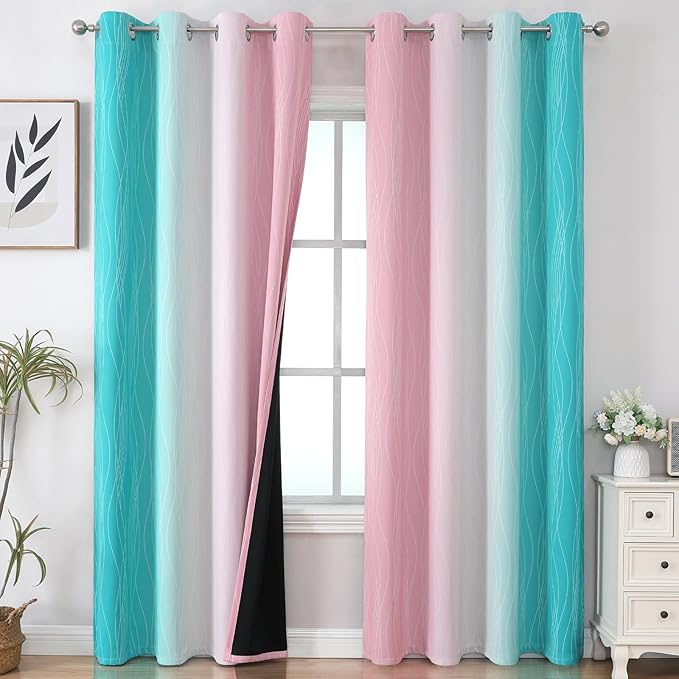 Estelar Textiler Pink and Teal Gradient Blackout Curtains by ESTELARTEXTILER