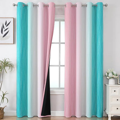 Estelar Textiler Pink and Teal Blackout Curtains 102 Inch Length 2 Panels Set by ESTELARTEXTILER