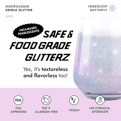 MONÉGASQUE Iridescent Edible Glitter for Drinks 10g – Halloween Edible Glitter for Cakes & Cocktails - Cocktail & Drink Shimmer Powder - Food Decorating Sprinkles, Cupcakes, & Cake Decorations Spray