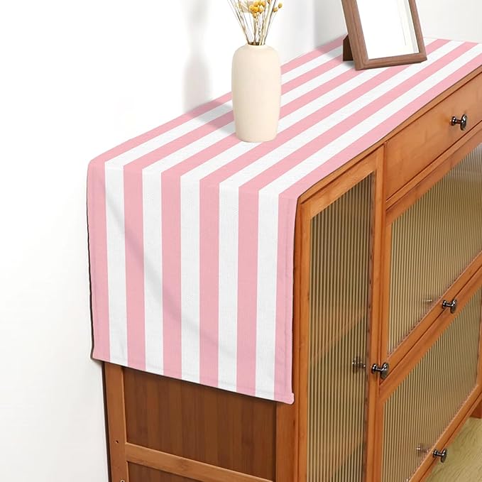 Pink and White Vertical Striped Table Runner Light Pink Birthday Party - Image 5