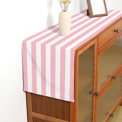 Pink and White Vertical Striped Table Runner Light Pink Birthday Party - Image 5