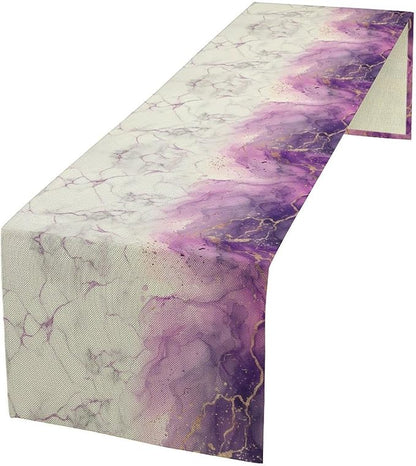 Abstract Marble Dining Table Runner, Modern Purple Golden Watercolor Table by ShiTingYu