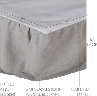VHC Brands Burlap Dove Grey Ruffled King Bed Skirt 78x80x16 - Image 2