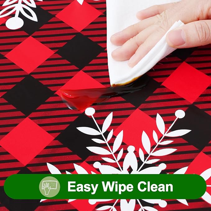 Smiry Plastic Christmas Tablecloth, Buffalo Plaid Waterproof Elastic Fitted - Image 4