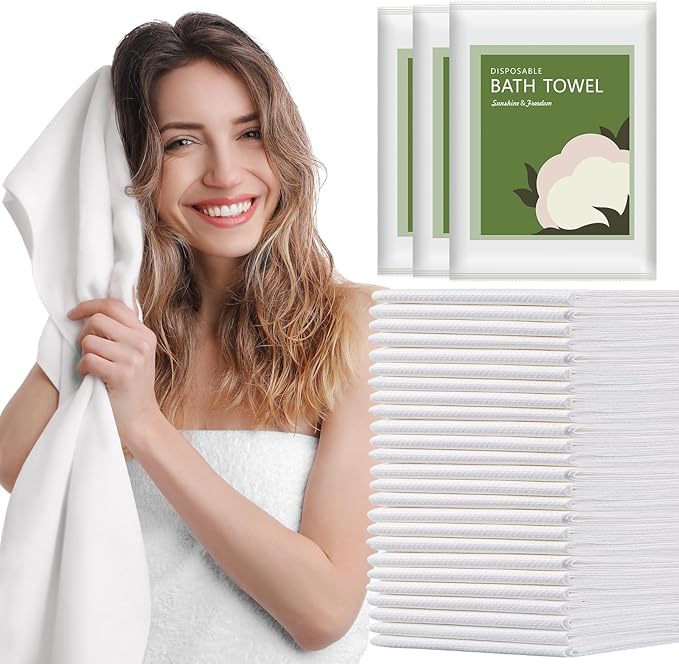 Disposable Bath Towels, 25 Pack 55" x 27.5" Ultra-Soft and Quick Dry Bath Towel by rngwaper
