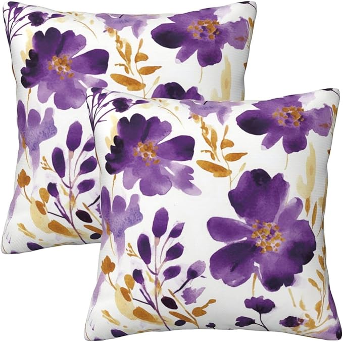 Purple Floral Throw Pillow Covers 18X18 Inch Set of 2, Decorative Violet and - Image 6