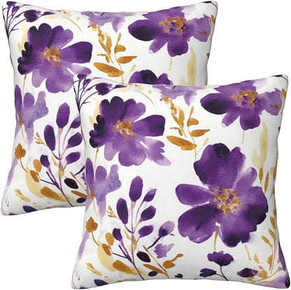 Purple Floral Throw Pillow Covers 18X18 Inch Set of 2, Decorative Violet and - Image 6