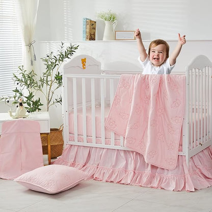 Brandream Crib Bed Skirt for Baby Girls Boys Blush Pink Boho Bohemian Solid - Image 5