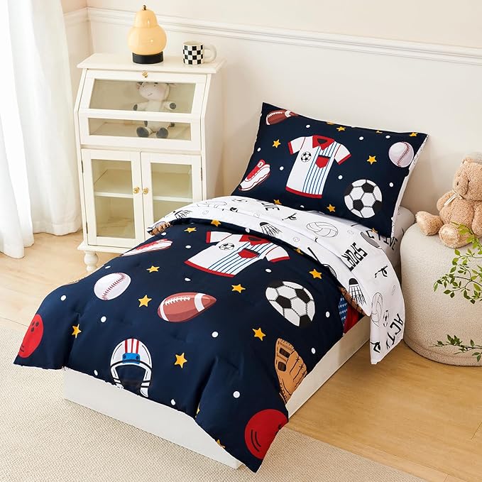PERFEMET Sports Bedding Set Twin Size 4 Pcs Reversible Ball Sport Theme - Image 2
