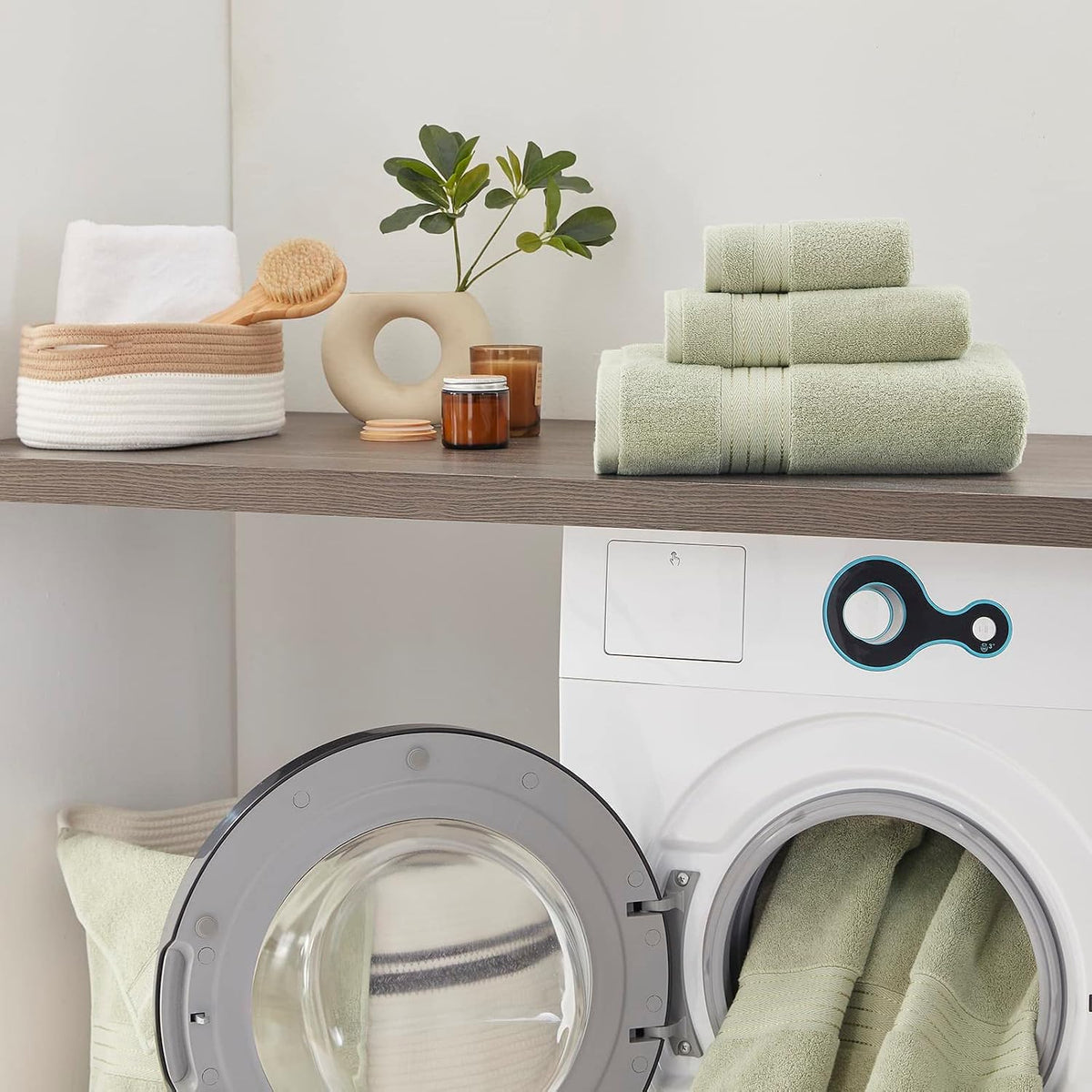 cozyart luxury bath towel set 6 pcs, sage, front angle view