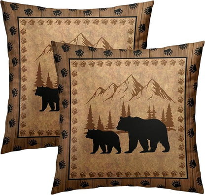 Bear Throw Pillow Covers 22x22 Inch Set of 2 Retro Brown Mountain Decorative by Granbey