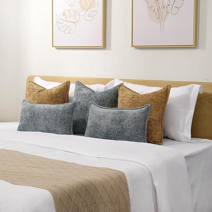 Pack of 2 Dusty Blue Euro Shams Pillow Covers 26x26 Cozy Soft Chenille - Image 6