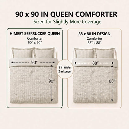 himeet queen comforter set, 7-piece seersucker bed in on a desk or shelf