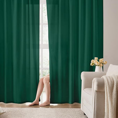 HOMEIDEAS Non-See-Through Dark Green Privacy Semi Sheer Curtains 96 Inches Long - Image 2