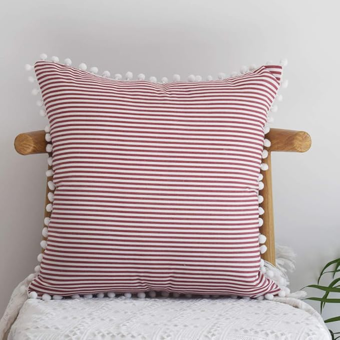 HOPLEE Decorative 20x20 Pillow Covers Red and White Tricking Stripe Throw - Image 2