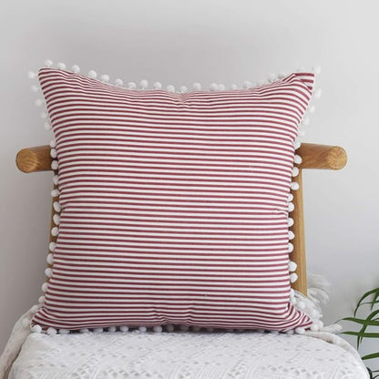 HOPLEE Decorative 20x20 Pillow Covers Red and White Tricking Stripe Throw - Image 2