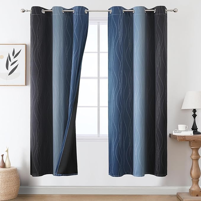 Estelar Textiler Navy Blue and Black Ombre Blackout Curtains 72 Inches Long by ESTELARTEXTILER