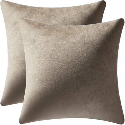 Decorative Pillow Covers 24x24 Taupe: 2 Pack Cozy Soft Velvet Square Throw by DEZENE
