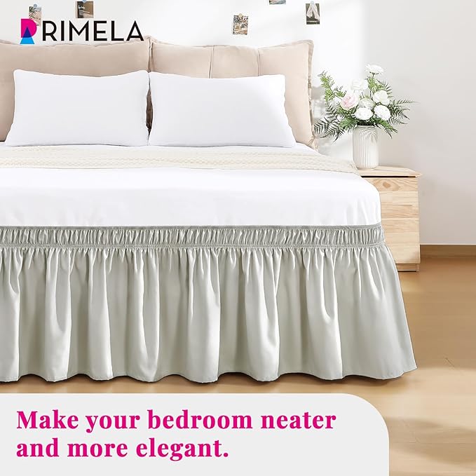 RIMELA Light Grey Bed Skirt King Size 18 Inch Drop, Wrap Around Elastic Bedskirt - Image 8