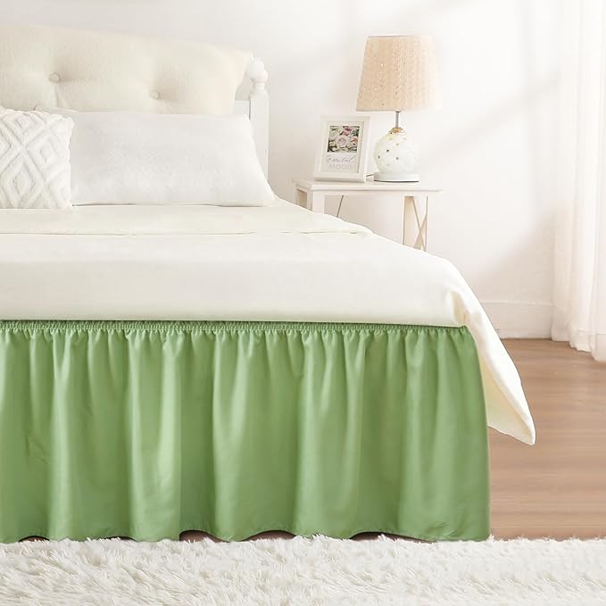 RIMELA Light Green Bed Skirt King Size 15 Inch Drop, Elastic Bed Skirting by RIMELABedSkirt